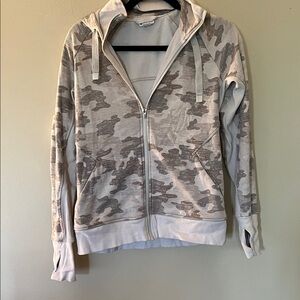 Athleta Gray and Cream Camouflage Zip-Up Jacket